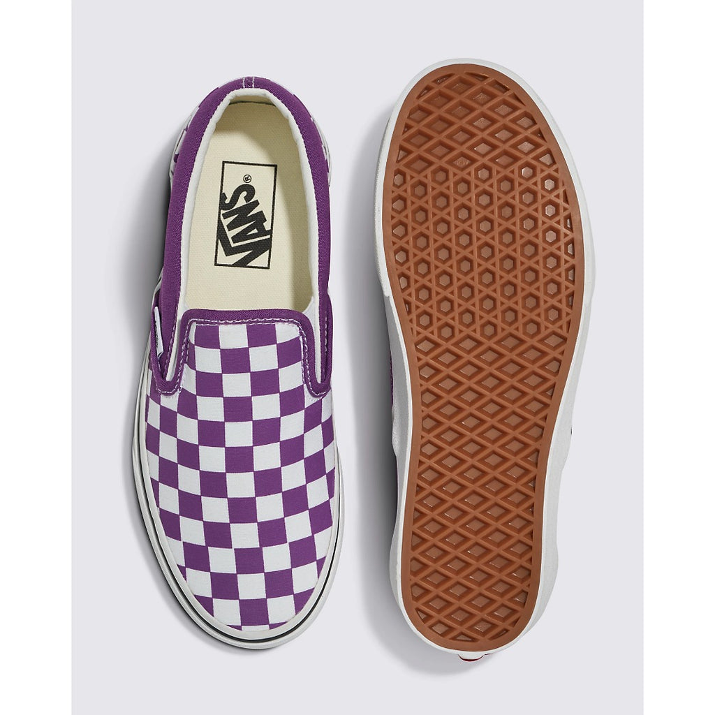 Purple black checkerboard vans slip ons hotsell