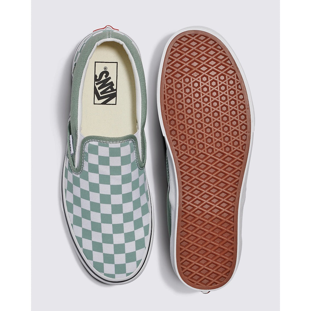 Green and white slip on vans on sale