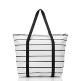 ALOHA COLLECTION - Pinstripe Zipper Tote | White on Black