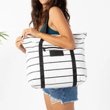 ALOHA COLLECTION - Pinstripe Zipper Tote | White on Black