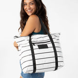 ALOHA COLLECTION - Pinstripe Zipper Tote | White on Black