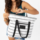 ALOHA COLLECTION - Pinstripe Zipper Tote | White on Black