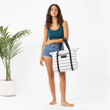 ALOHA COLLECTION - Pinstripe Zipper Tote | White on Black