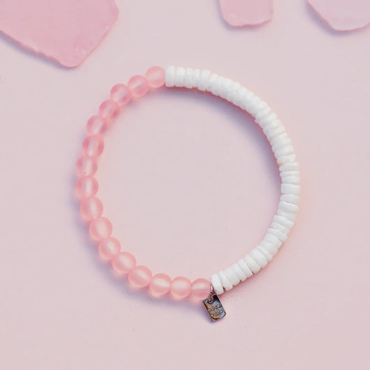 PURA VIDA - PUKA SHELL & FROSTED BEAD STRETCH BRACELET | PINK