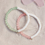 PURA VIDA - PUKA SHELL & FROSTED BEAD STRETCH BRACELET | PINK