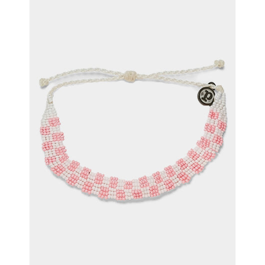 PURA VIDA - WOVEN SEED BEAD CHECKERED BRACELET | PINK & WHITE