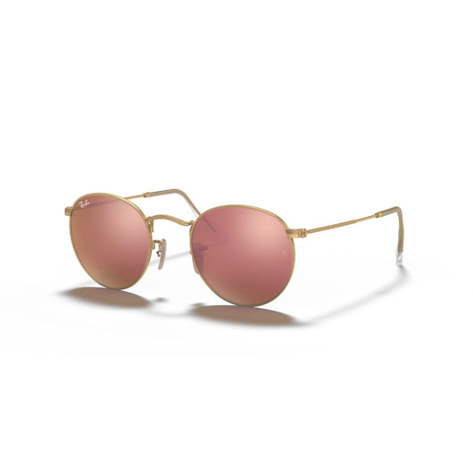 RAYBAN - ROUND METAL | Matte Gold w/ Brown Pink Flash - The Cabana.ca