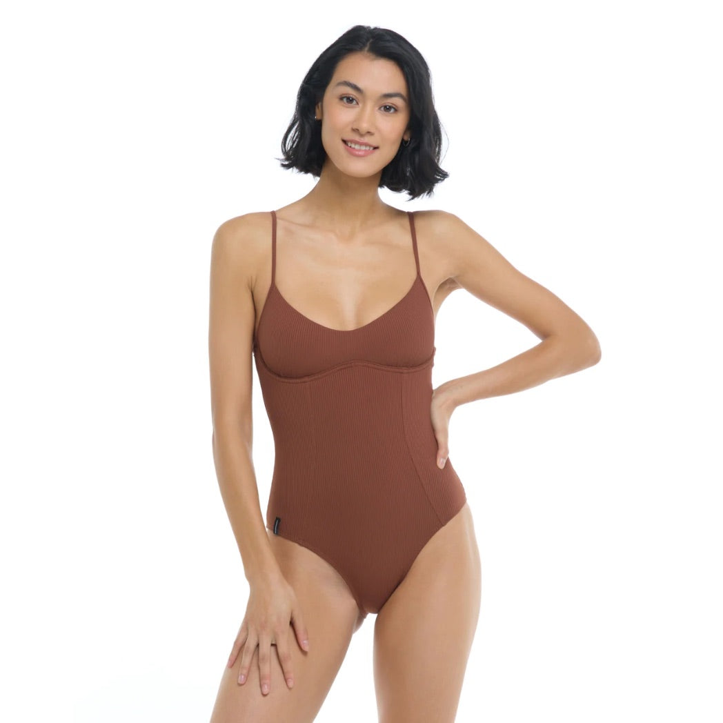 Chocolate Brown Deep V One Piece Swimsuit