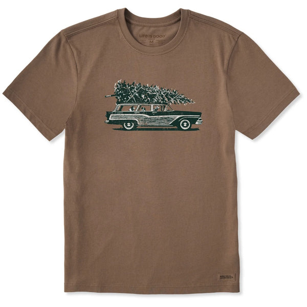 LIFE IS GOOD - MENS CHRISTMAS TREE WAGON SHORT SLEEVE | Mushroom Brown - The Cabana.ca