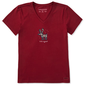 LIFE IS GOOD - WOMENS SNOWY REINDEER SHORT SLEEVE TEE | Adirondack Red
