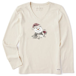 LIFE IS GOOD - WOMENS SNOWMAN W RED WINE LONGSLEEVE TEE | Putty White - The Cabana.ca