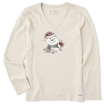 LIFE IS GOOD - WOMENS SNOWMAN W RED WINE LONGSLEEVE TEE | Putty White