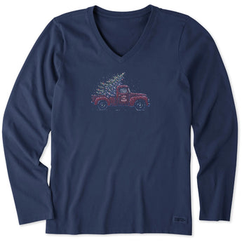 LIFE IS GOOD - TREE TRUKC XMAS LONG SLEEVE | Darkest Blue