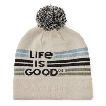 LIFE IS GOOD - UNISEX STRIPE LIG CHILL BEANIE | Birch White