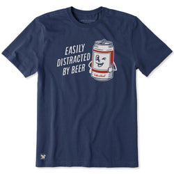 LIFE IS GOOD - MENS CRUSHER LITE TEE | Easily Distracted By Beer Darkest Blue