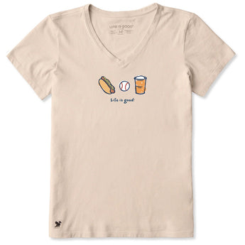 LIFE IS GOOD - WOMENS CRUSHER VEE TEE | Baseball Birch White
