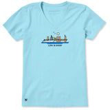 LIFE IS GOOD - WOMENS CRUSHER VEE TEE | Dockside Boat Aqua Blue