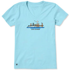 LIFE IS GOOD - WOMENS CRUSHER VEE TEE | Dockside Boat Aqua Blue