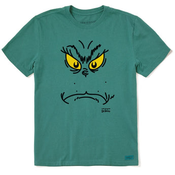 LIFE IS GOOD - MENS GRINCHY FACE SHORT SLEEVE CRUSHER | Spruce Green