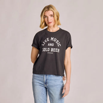 LIFE IS GOOD - WOMENS CRUSHER BOXY TEE | Live Music Faded Black