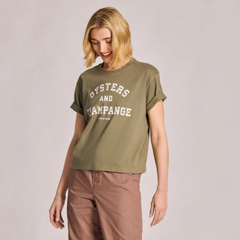 LIFE IS GOOD - WOMENS CRUSHER BOXY TEE | Champagne Moss Green