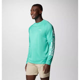COLUMBIA - PFG TERMINAL TACKLE LONG SLEEVE SHIRT | Glaze Green Heather White Logo