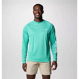 COLUMBIA - PFG TERMINAL TACKLE LONG SLEEVE SHIRT | Glaze Green Heather White Logo