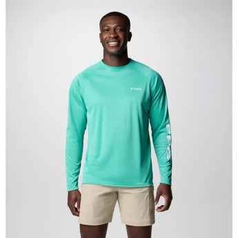 COLUMBIA - PFG TERMINAL TACKLE LONG SLEEVE SHIRT | Glaze Green Heather White Logo