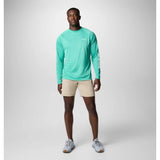 COLUMBIA - PFG TERMINAL TACKLE LONG SLEEVE SHIRT | Glaze Green Heather White Logo