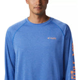 COLUMBIA - PFG TERMINAL TACKLE HEATHER LONG SLEEVE SHIRT | Vivid Blue Heather Bright Nectar Logo