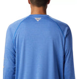 COLUMBIA - PFG TERMINAL TACKLE HEATHER LONG SLEEVE SHIRT | Vivid Blue Heather Bright Nectar Logo