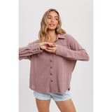 BLUIVY - BRUSHED WAFFLE BUTTON-UP SHIRT | MAUVE