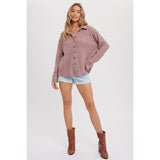 BLUIVY - BRUSHED WAFFLE BUTTON-UP SHIRT | MAUVE