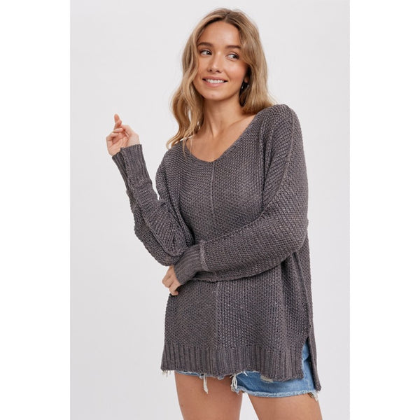 BLUIVY - REVERSE SEAM LOOSE FIT SWEATER | SLATE