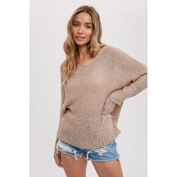 BLUIVY - REVERSE SEAM LOOSE FIT SWEATER | TAUPE