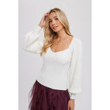 BLUIVY - SWEETHEART NECK BISHOP SLEEVES SWEATER | IVORY