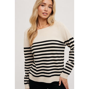 BLUIVY - STRIPED KNIT OVERALL TOP | BLACK STRIPE