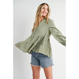BLUIVY - TIERED RUSTIC BLOUSE | SAGE
