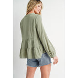 BLUIVY - TIERED RUSTIC BLOUSE | SAGE