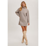 BLUIVY - TURTLENECK RIBBED SWEATER DRESS | MUSHROOM