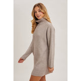 BLUIVY - TURTLENECK RIBBED SWEATER DRESS | MUSHROOM