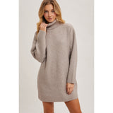 BLUIVY - TURTLENECK RIBBED SWEATER DRESS | MUSHROOM