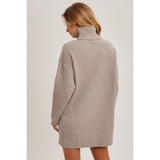 BLUIVY - TURTLENECK RIBBED SWEATER DRESS | MUSHROOM