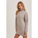 BLUIVY - TURTLENECK RIBBED SWEATER DRESS | MUSHROOM