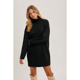 BLUIVY - TURTLENECK RIBBED SWEATER DRESS | BLACK