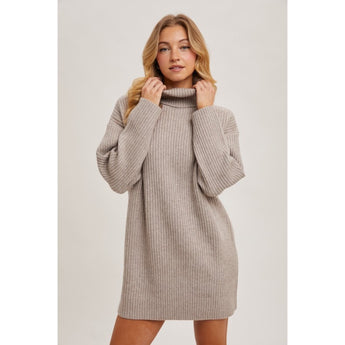 BLUIVY - TURTLENECK RIBBED SWEATER DRESS | MUSHROOM