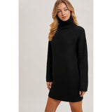 BLUIVY - TURTLENECK RIBBED SWEATER DRESS | BLACK