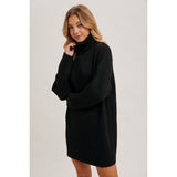 BLUIVY - TURTLENECK RIBBED SWEATER DRESS | BLACK