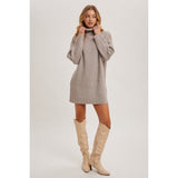 BLUIVY - TURTLENECK RIBBED SWEATER DRESS | MUSHROOM