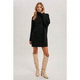 BLUIVY - TURTLENECK RIBBED SWEATER DRESS | BLACK